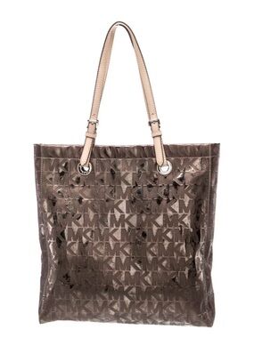 Michael Kors Metallic Taupe MK Logo Tote with Beige Straps